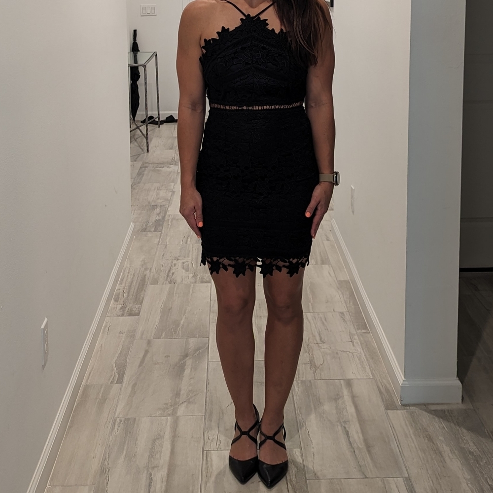 NEW ASTR the label lace black mini dress small sexy cocktail sleeveless